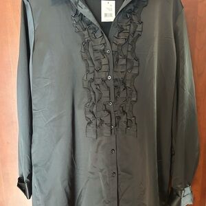 NWT Tahari Black Ruffled Button-Up Shirt